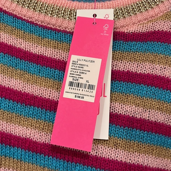 Lilly Pulitzer marceletta sweater striped pink wool xl new nwt - Picture 3 of 6